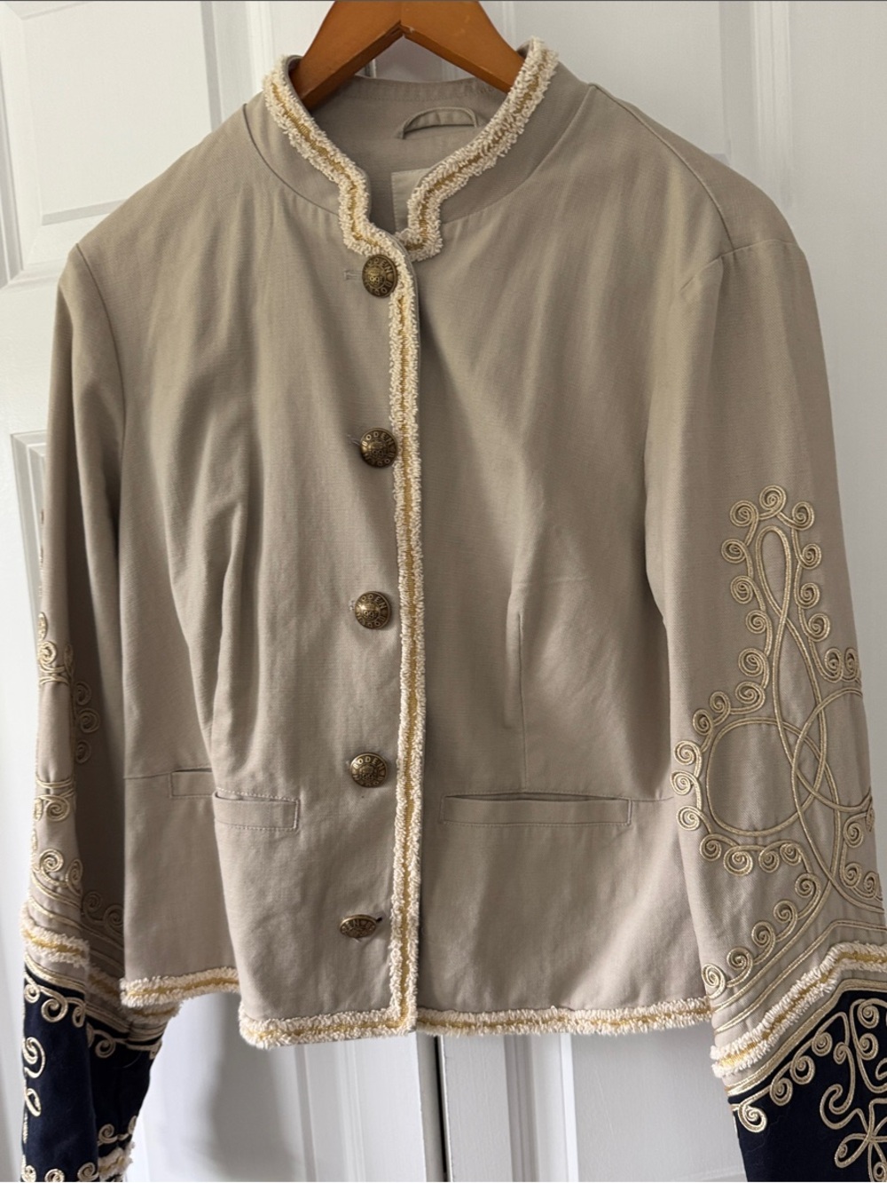Boden Womens Neutral Embroidered Military-Style Jacket
